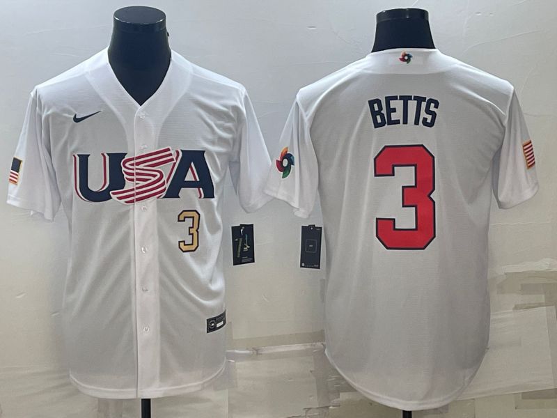 Men 2023 World Cub USA #3 Betts White Nike MLB Jersey3